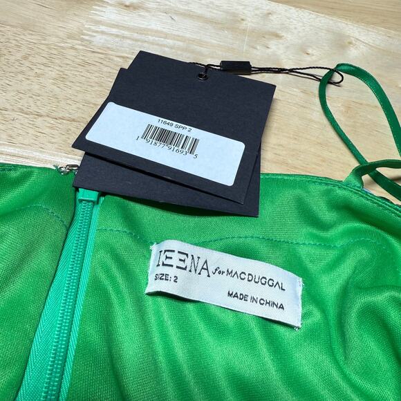 Mac Duggal NWT Spring Green Satin Ruched Rhinestone Bust Mermaid Maxi Gown Sz 2 - Picture 3 of 7